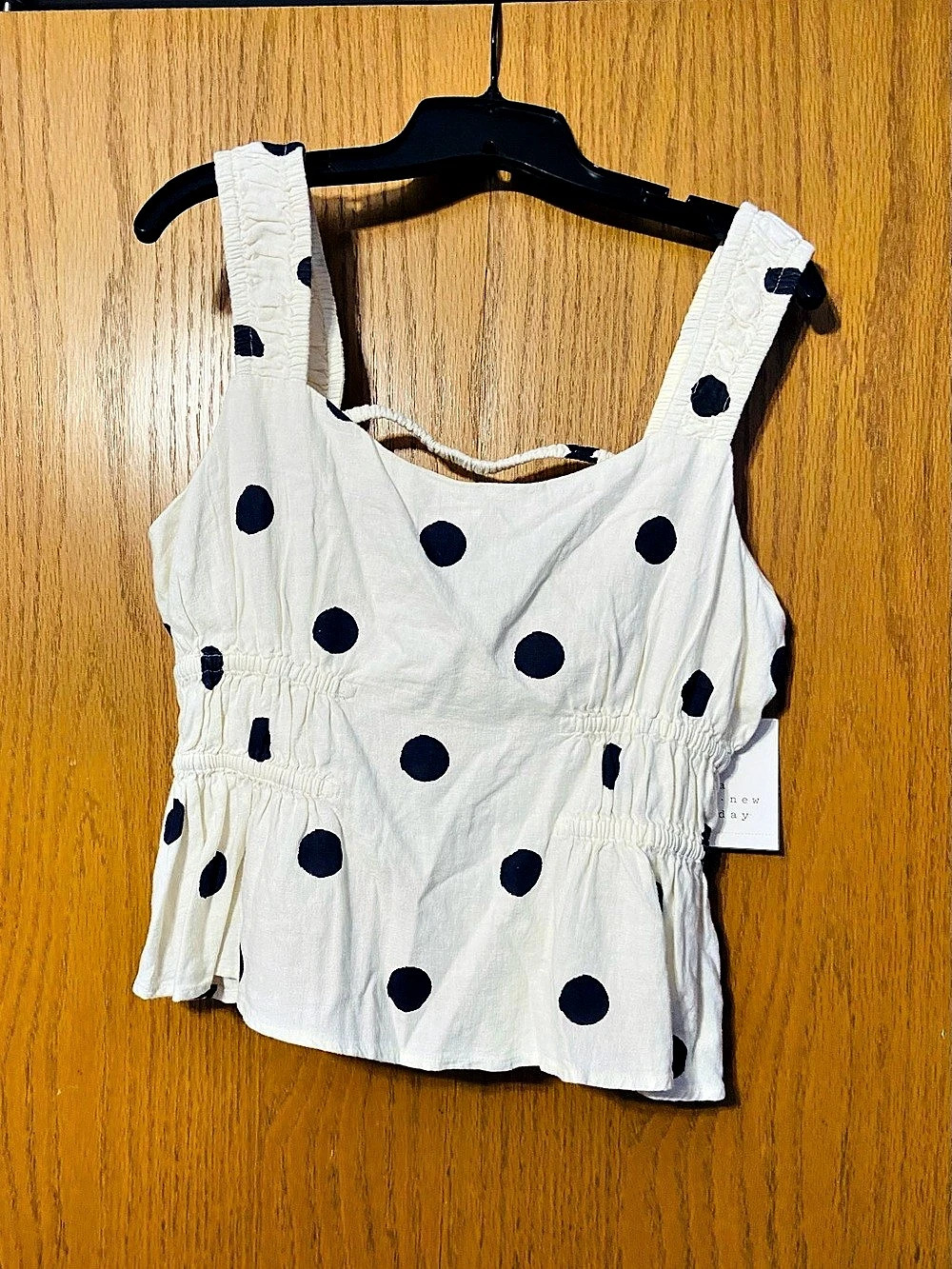 a new day Polka Dot Peplum Tank in White & Black Size Large NWT